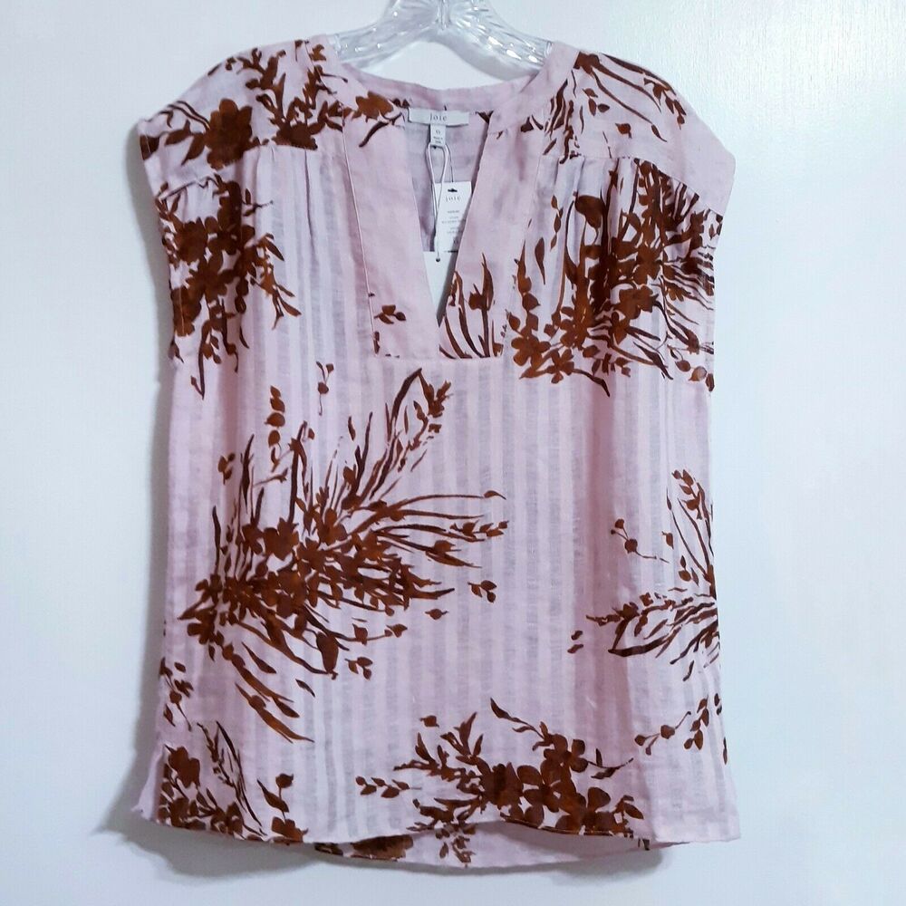 NWT Joie Top 100% Linen Sz XS Narumi Fleur D-Isle pink tropical coastal grandma